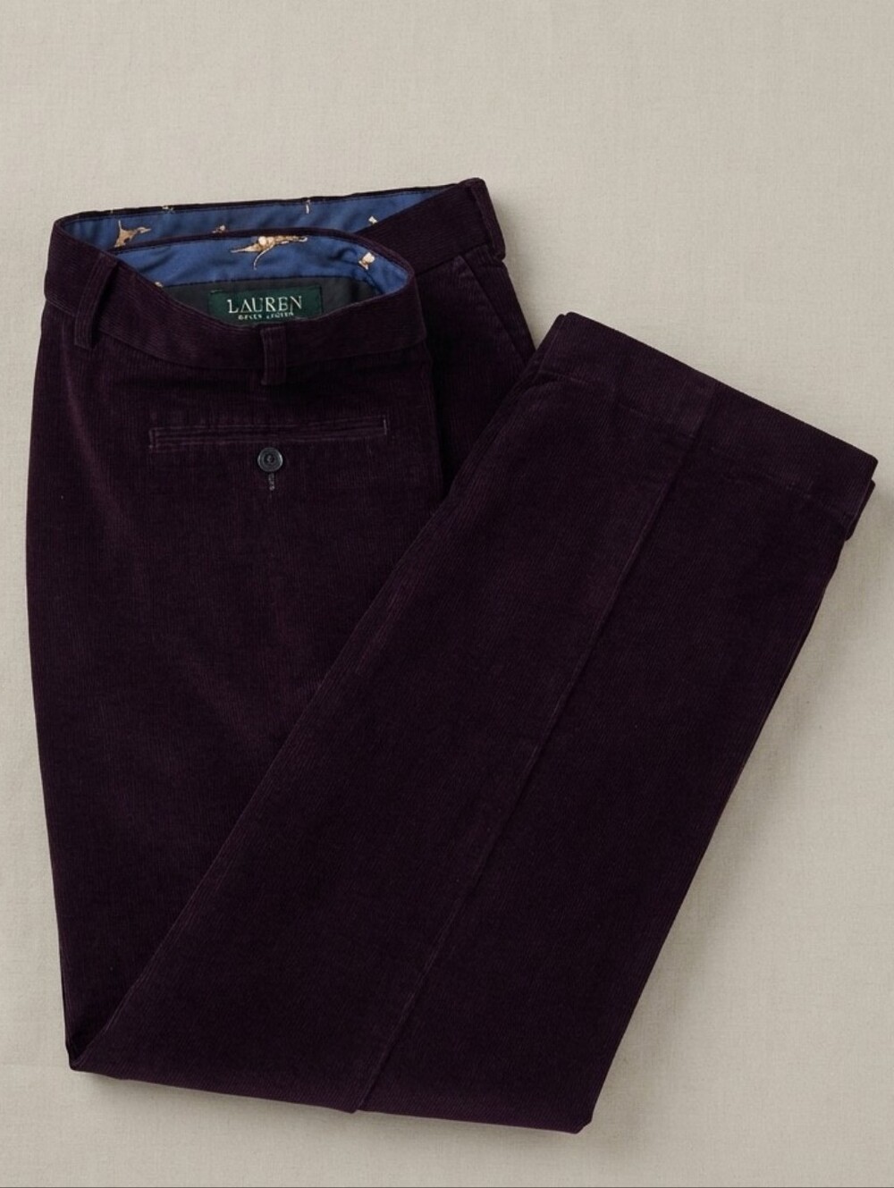Ralph Lauren Deep Purple Corduroy Pleated Cuffed Dog Lined Pants 38x28 Heritage